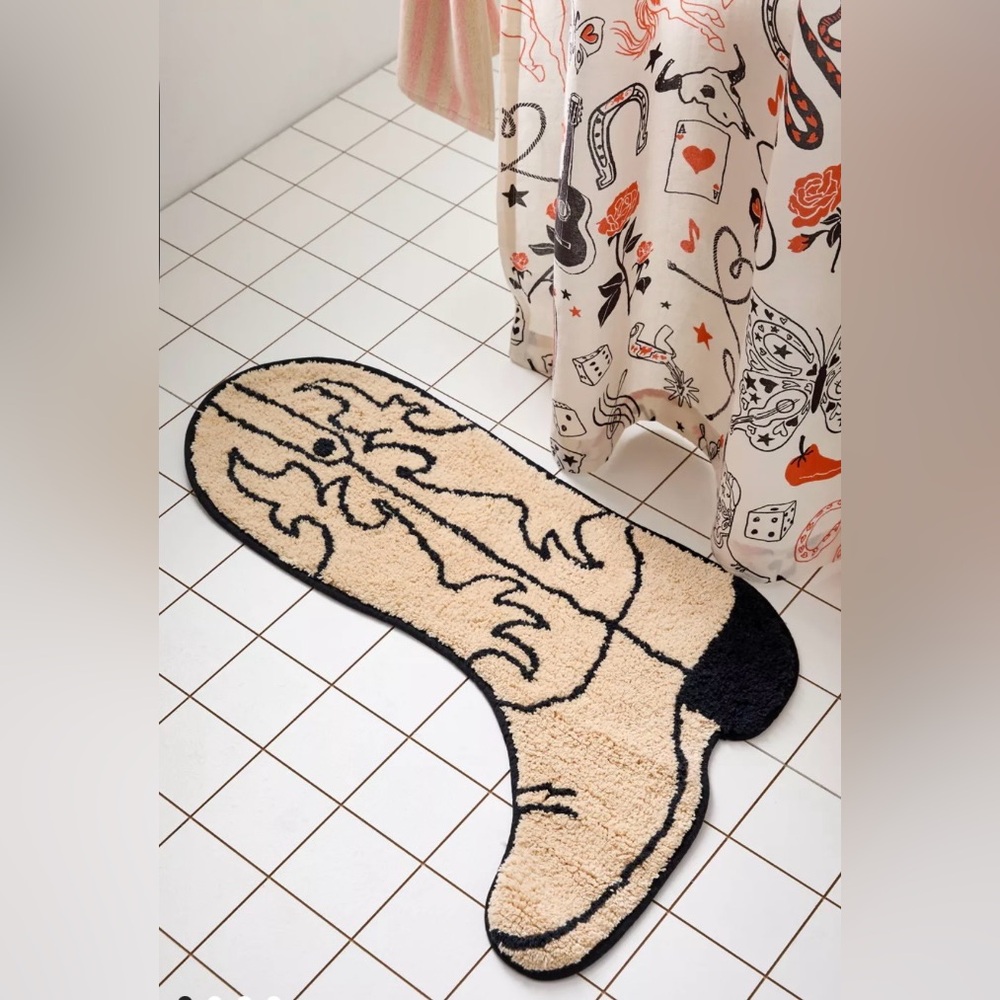New Urban Outfitters Cowboy Boot Tufted Bath Mat